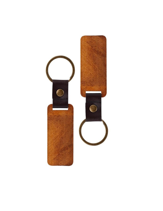 Wooden Keychain Ring with Leather Strip