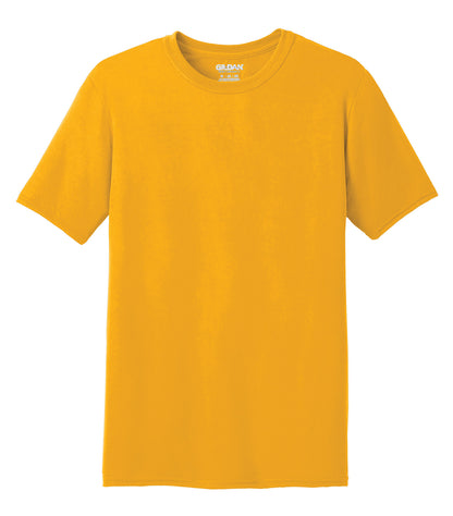 Gildan Performance T-Shirt in Gold, front view – custom logo t-shirts in bulk