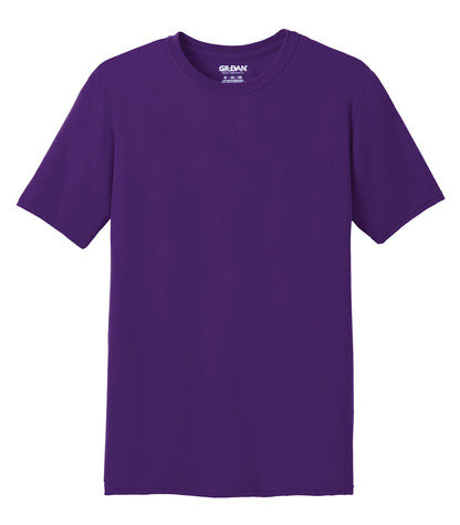 Gildan Performance T-Shirt in Purple, front view – custom logo t-shirts in bulk