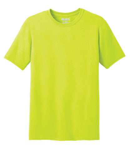 Gildan Performance T-Shirt in Safety Green, front view – custom logo t-shirts in bulk