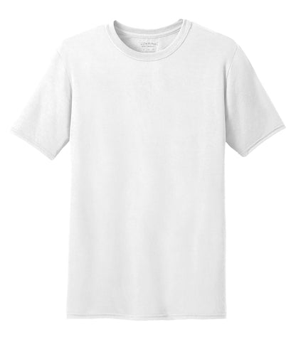 Gildan Performance T-Shirt in White, front view – custom logo t-shirts in bulk