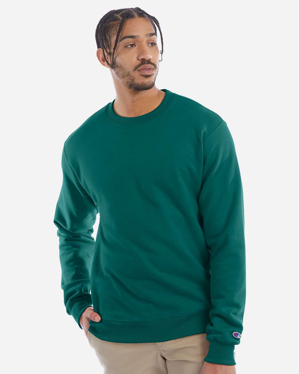 Champion S600 Powerblend Crewneck Sweatshirt - Emerald Green, on model
