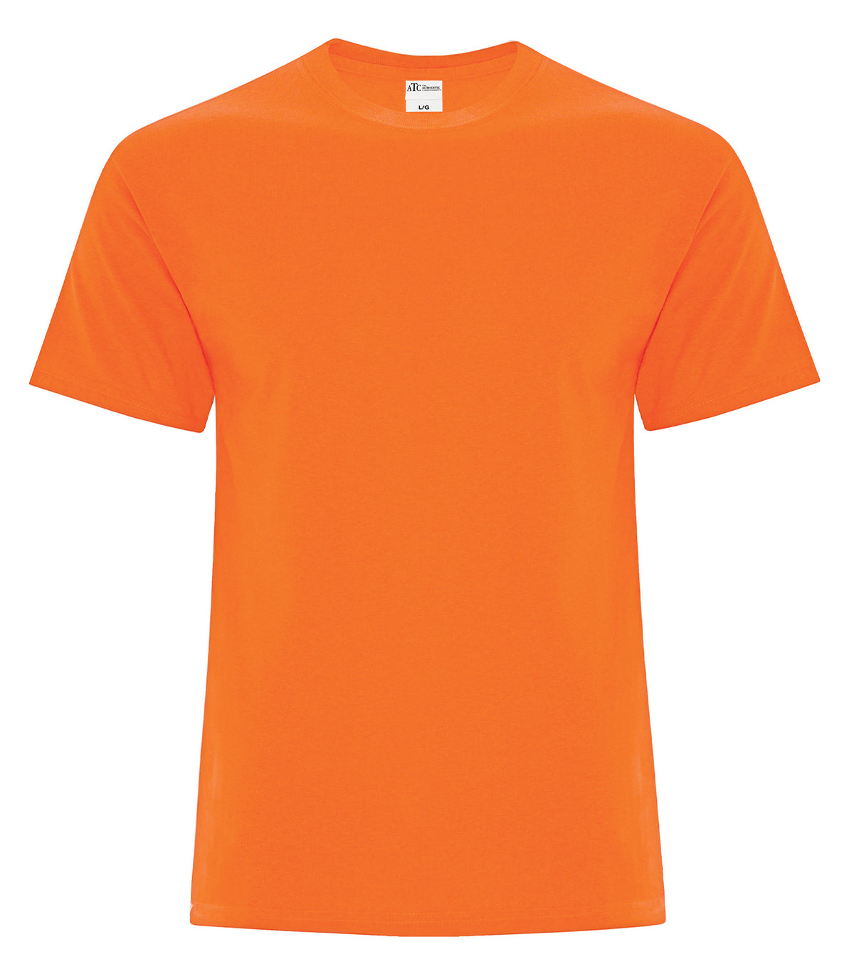 ATC Everyday Cotton Tee in Safety Orange, front view – custom logo t-shirts in bulk