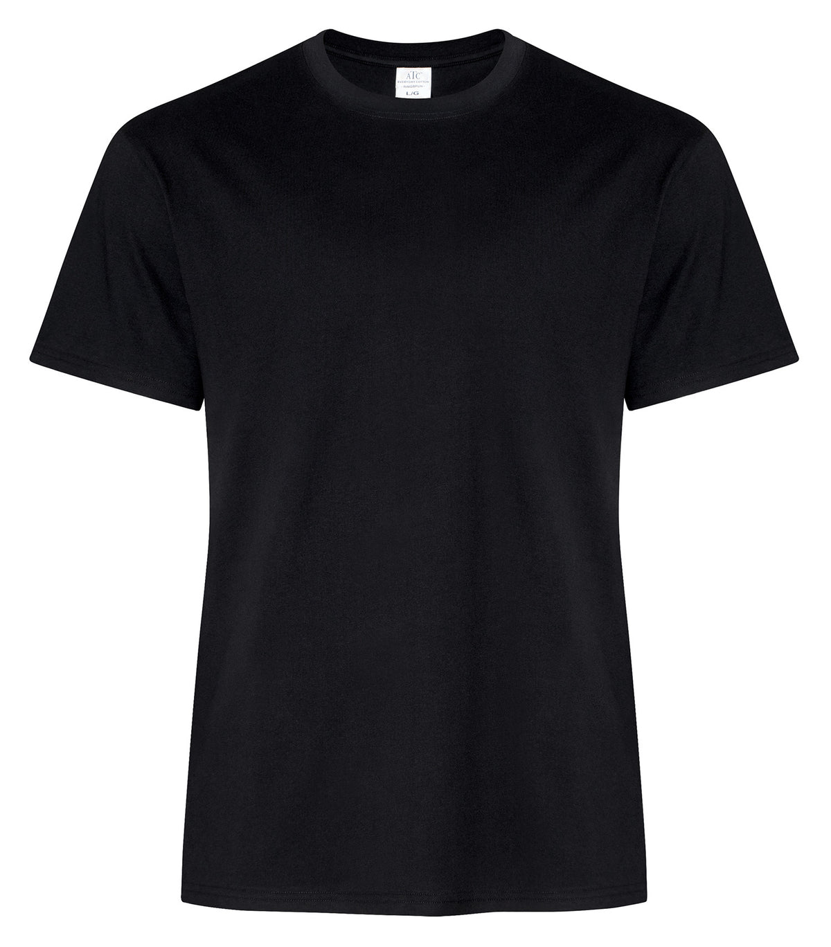 ATC Everyday Ring Spun Cotton Tee in Black, front view – custom logo t-shirts in bulk