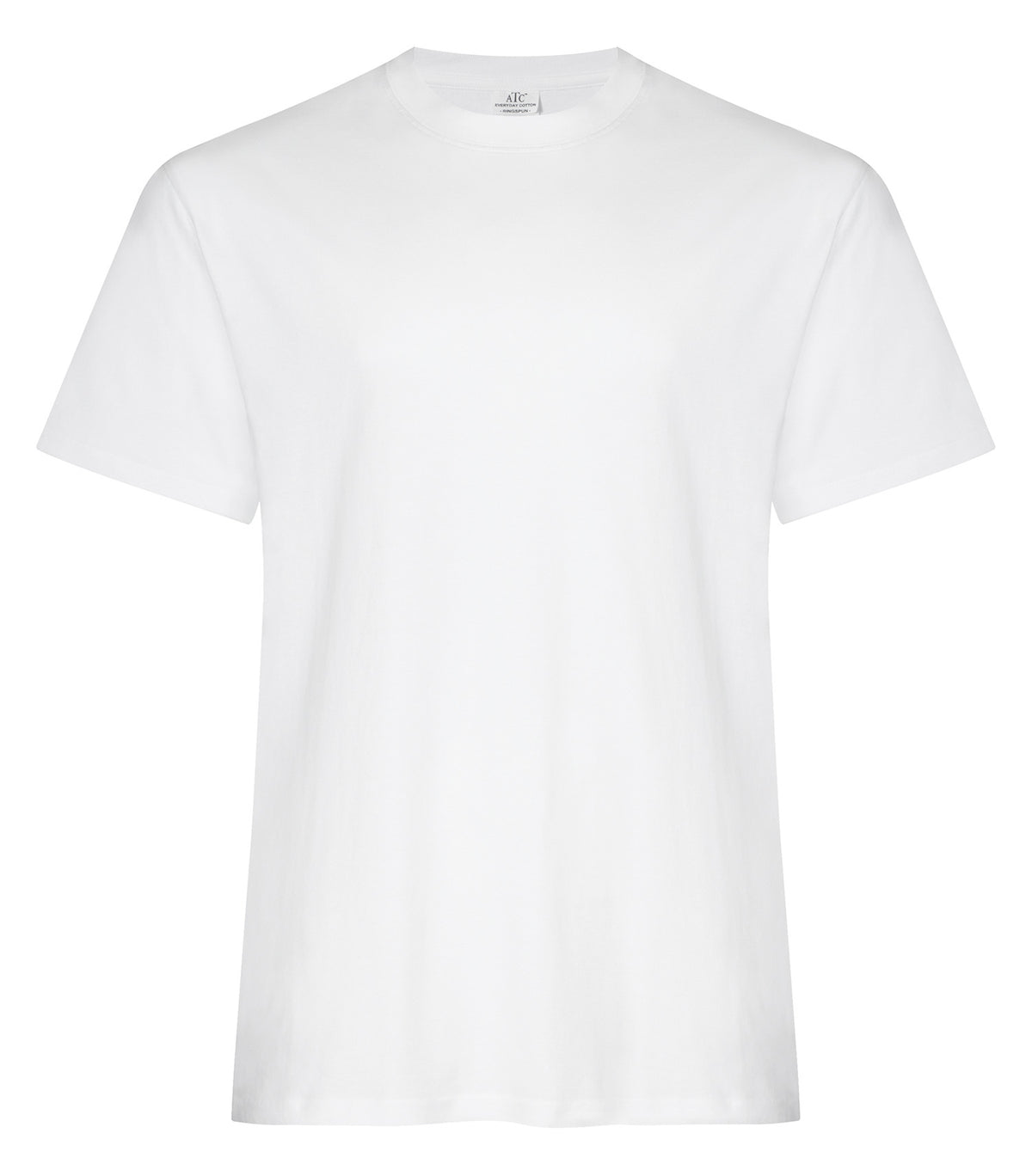 ATC Everyday Ring Spun Cotton Tee in White, front view – custom logo t-shirts in bulk