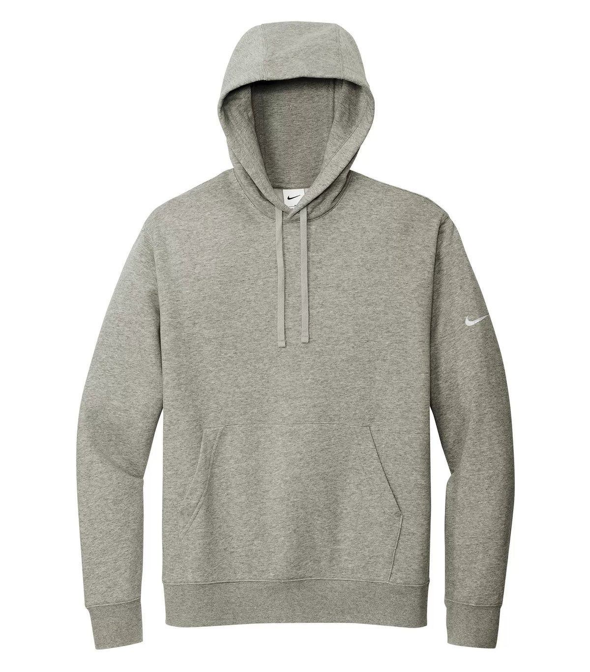 Nike Club Fleece Sleeve Swoosh Pullover Hoodie, Dark Grey Heather, flat front