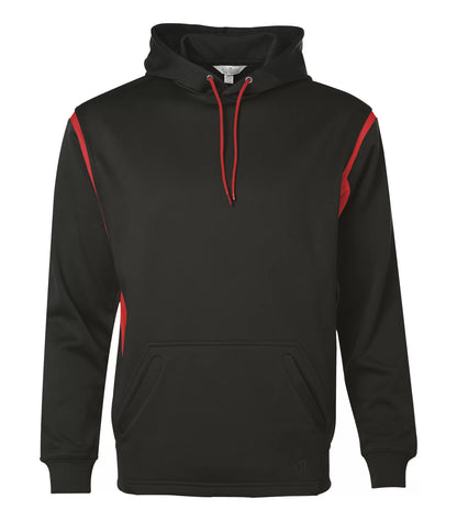 ATC PTECH Fleece VarCity Hoodie in Black/True Red, flat front view