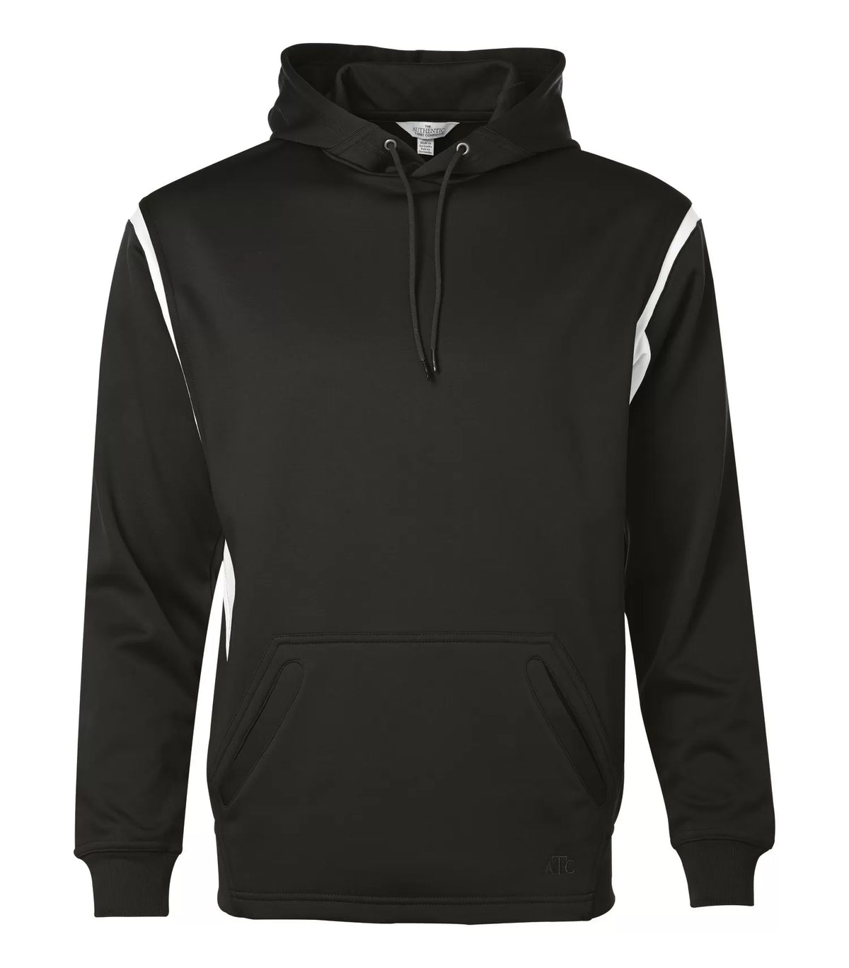 ATC PTECH Fleece VarCity Hoodie in Black/White (Disco), flat front view