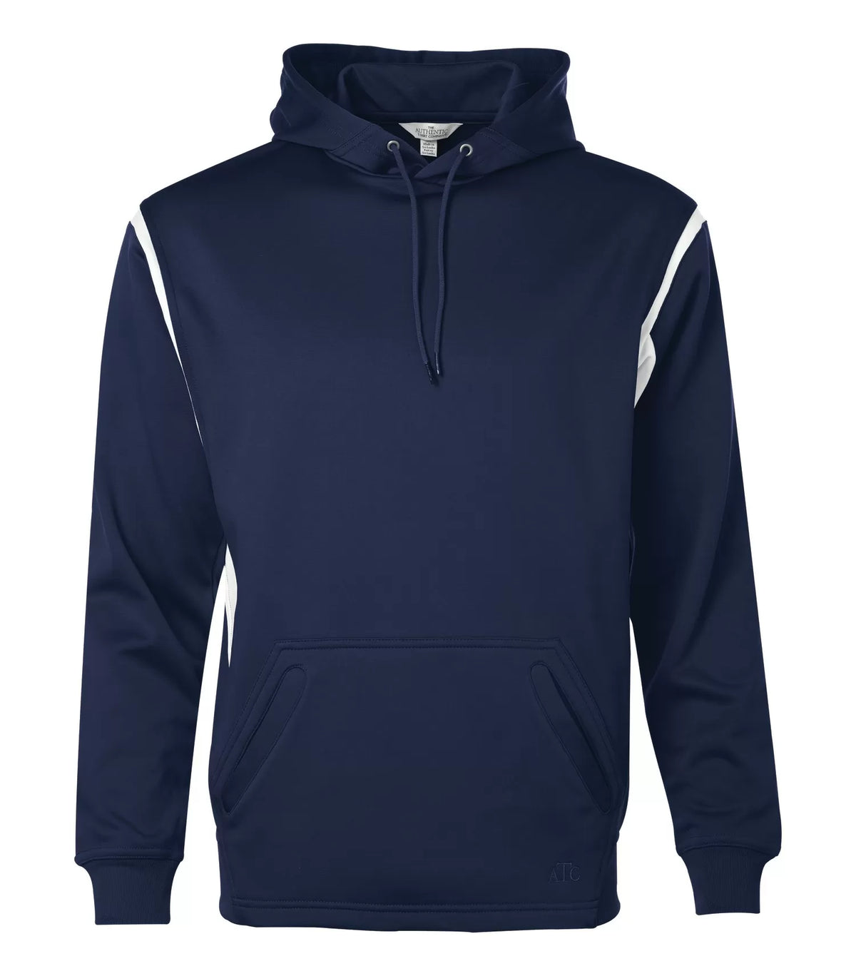 ATC PTECH Fleece VarCity Hoodie in True Navy/White, flat front view