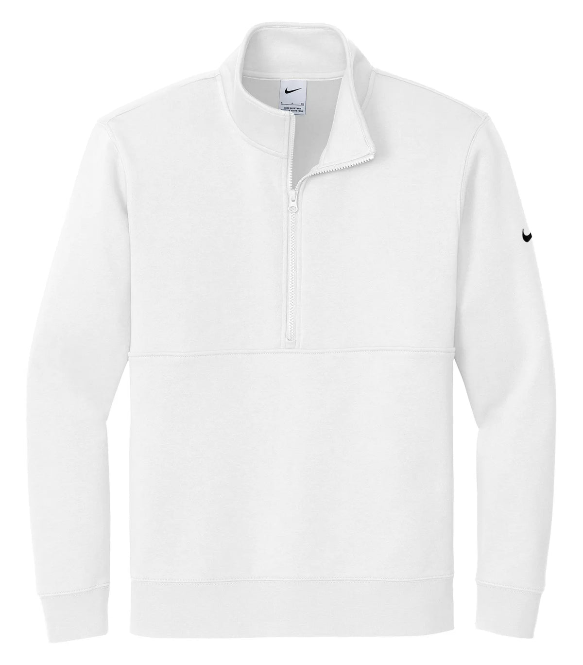 Nike Club Fleece Sleeve Swoosh 1/2 Zip - White, flat front view