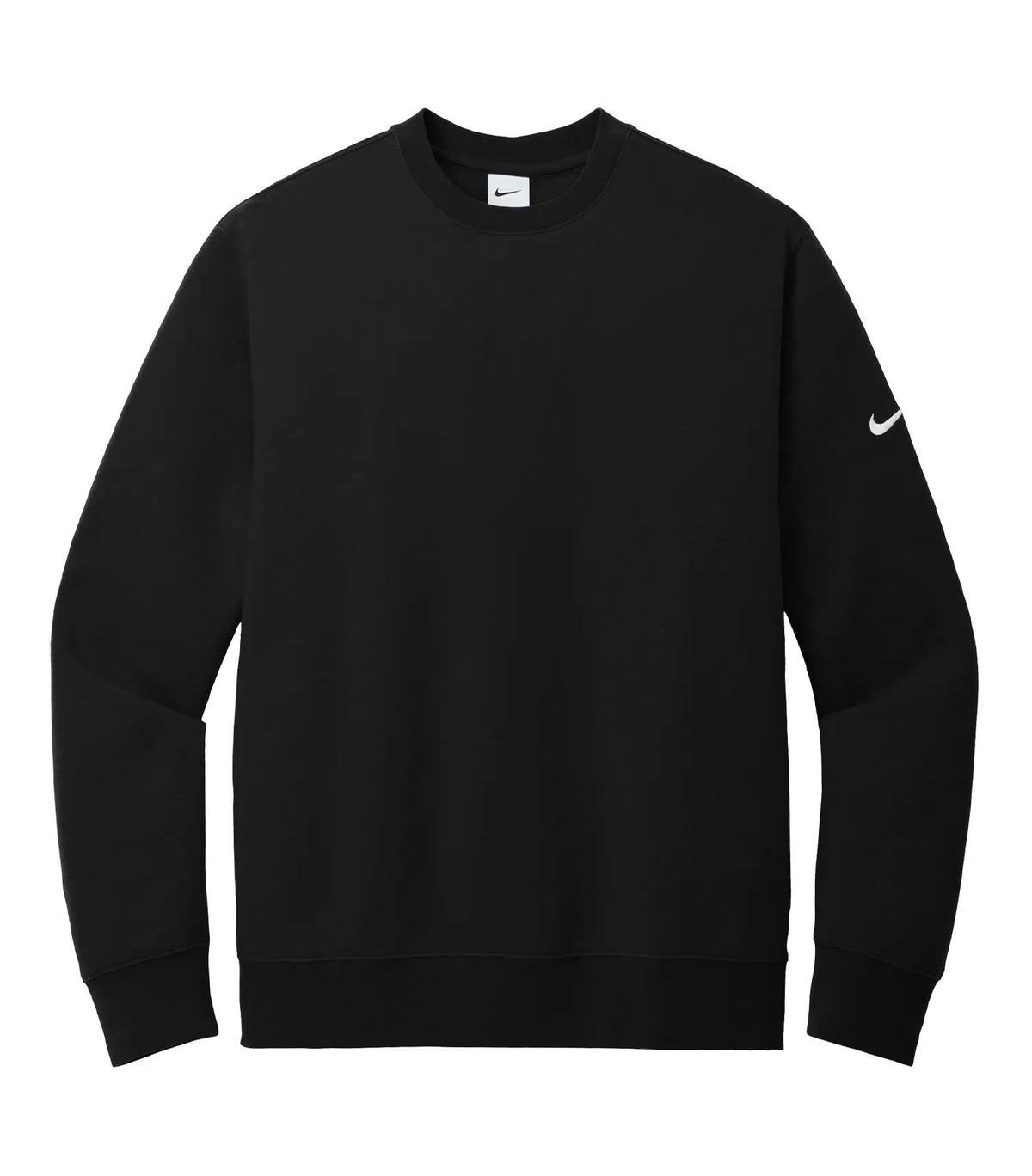 Nike Club Fleece Sleeve Swoosh Crew - Black, front flat lay