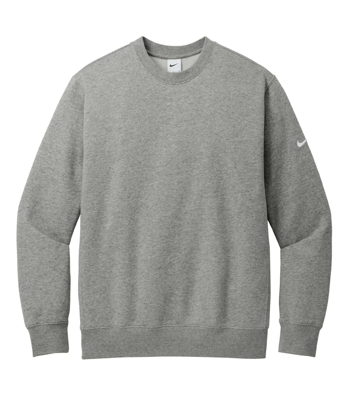 Nike Club Fleece Sleeve Swoosh Crew - Dark Grey Heather, front flat lay