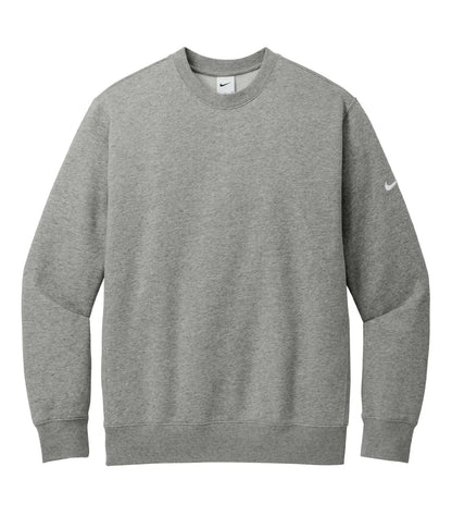 Nike Club Fleece Sleeve Swoosh Crew - Dark Grey Heather, front flat lay